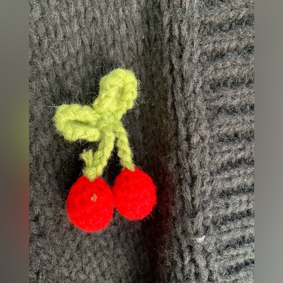 New Maeve 3D Fruit Cherry Varsity Cardigan Sweater One Size Anthropologie - Picture 4 of 5